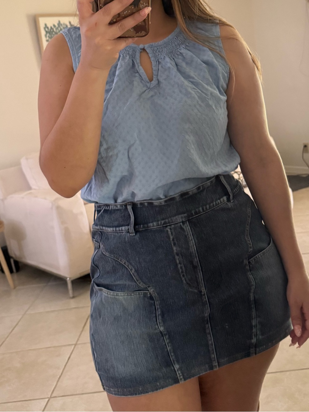 Med Croft & Barrow Light Blue Sleeveless Neck Peasant Prairie Top